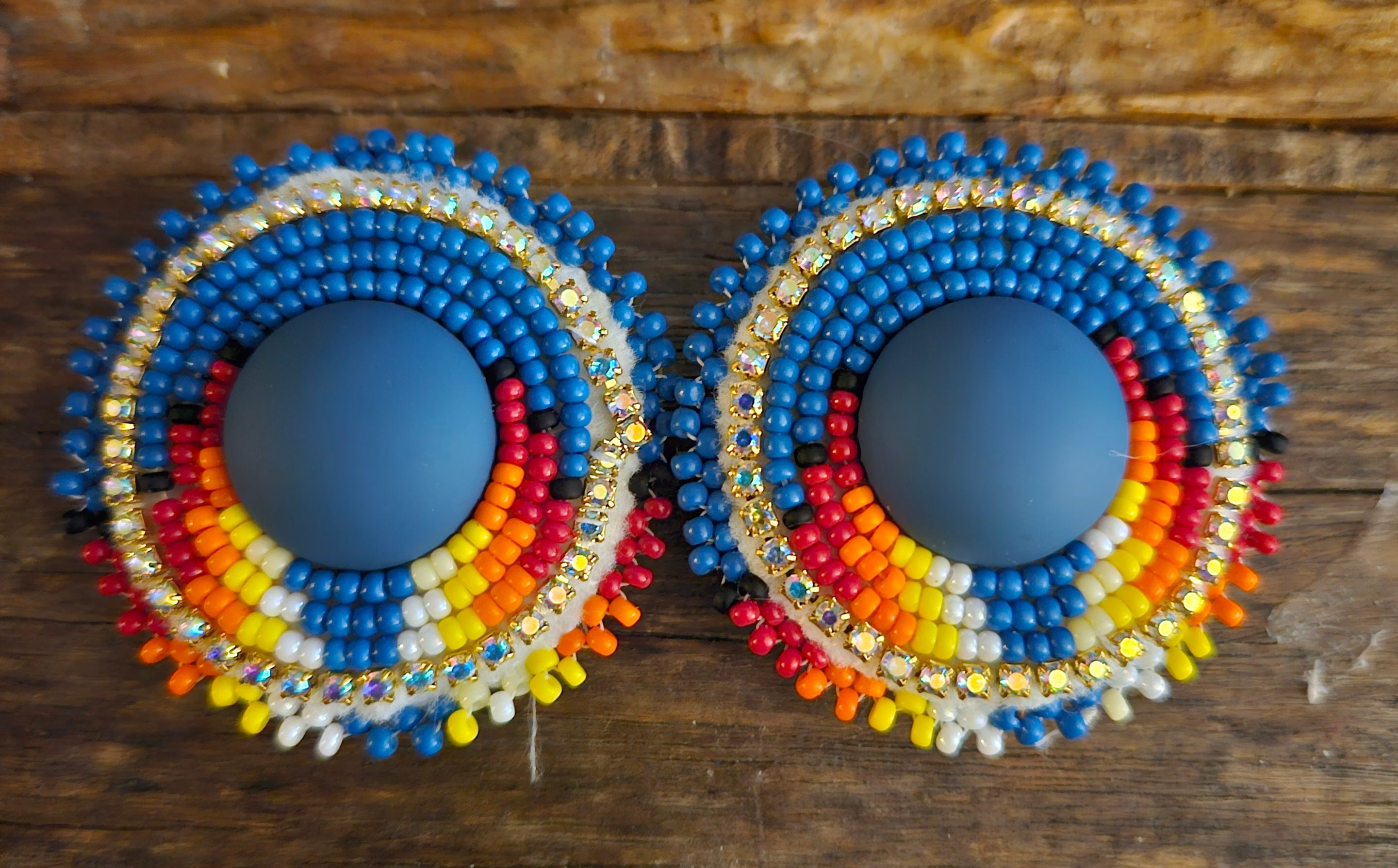 Meg Sheridan Small Circle Earrings Blue w/ Fire Colors