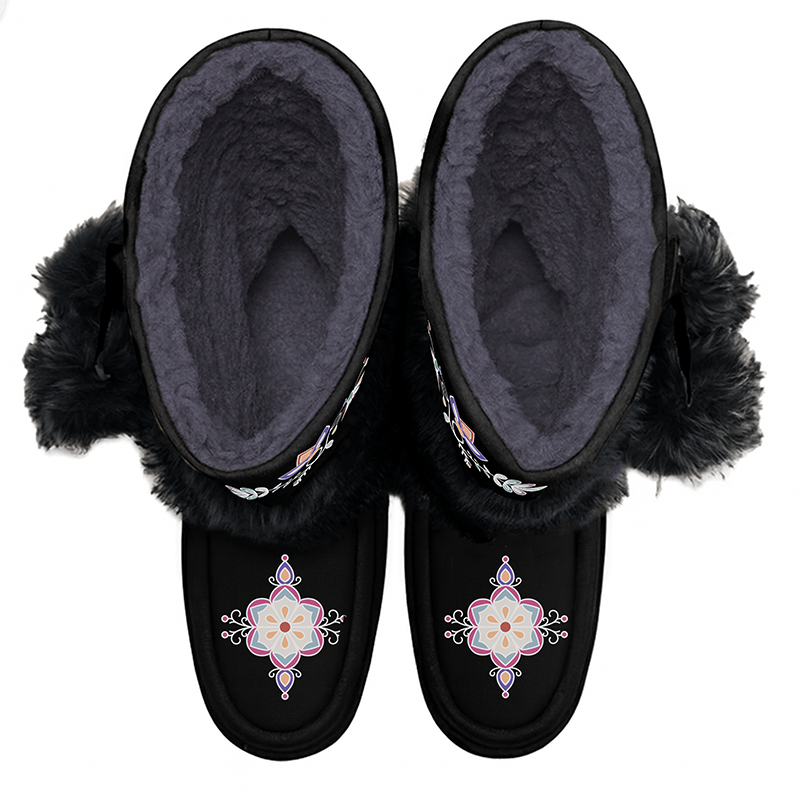 Aurora Petal Glow Real Black Leather MocLux Calf with Fur