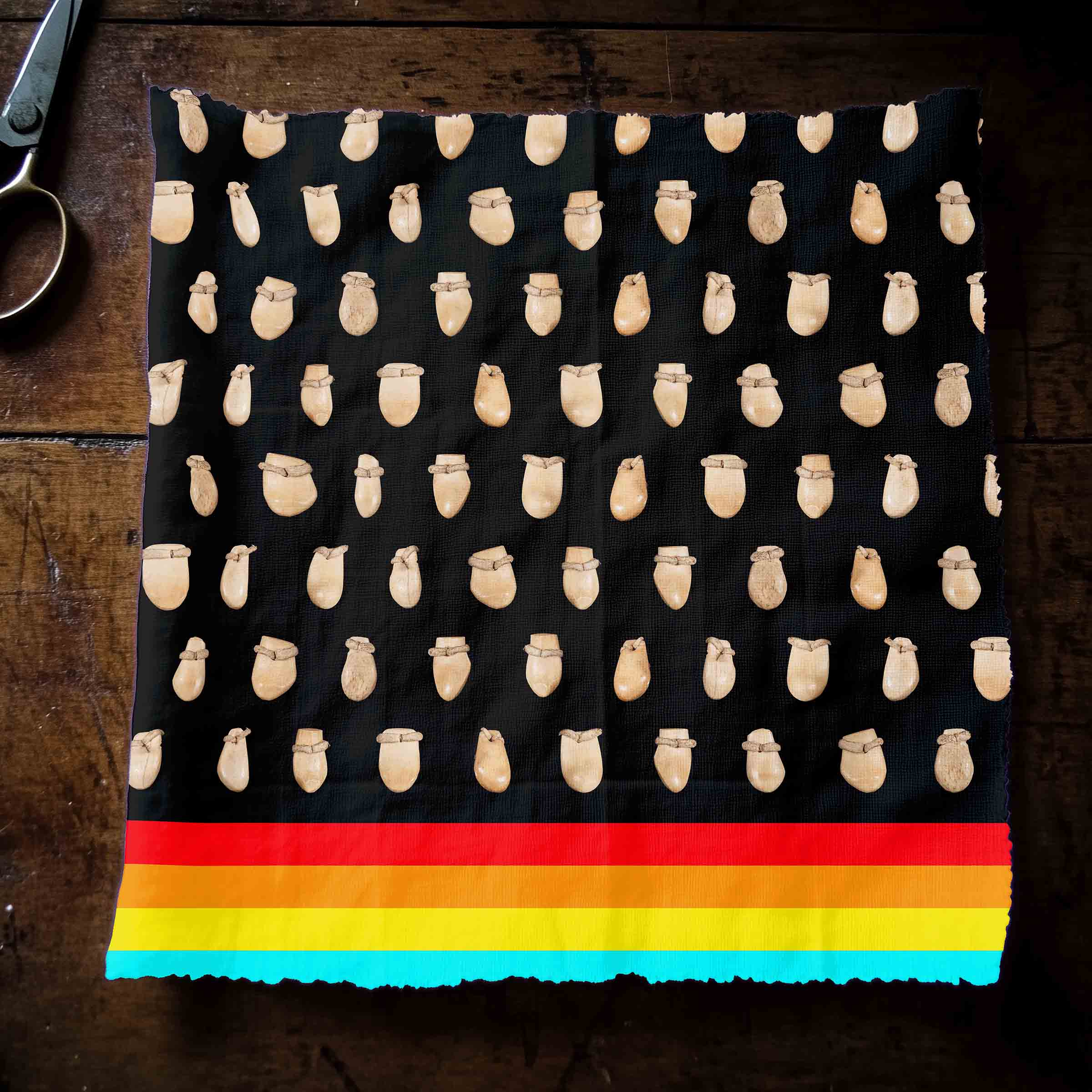 Elk Teeth on Black Poly Cotton