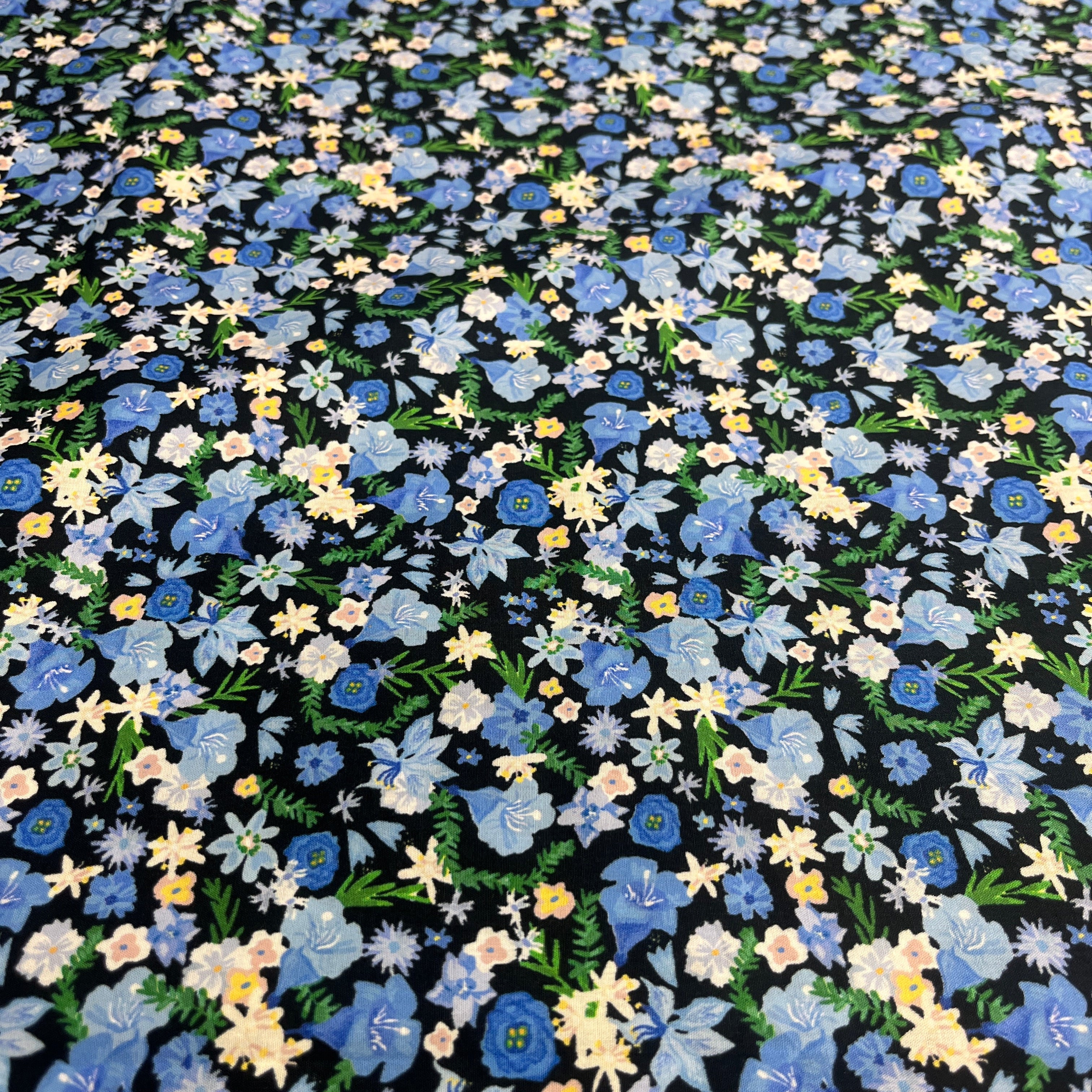Summer Flowers Blue Cotton Fabric