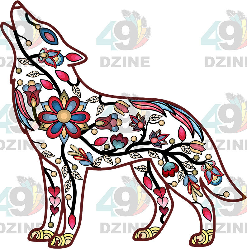 Wolf Floral Motif 2-M Various Sizes