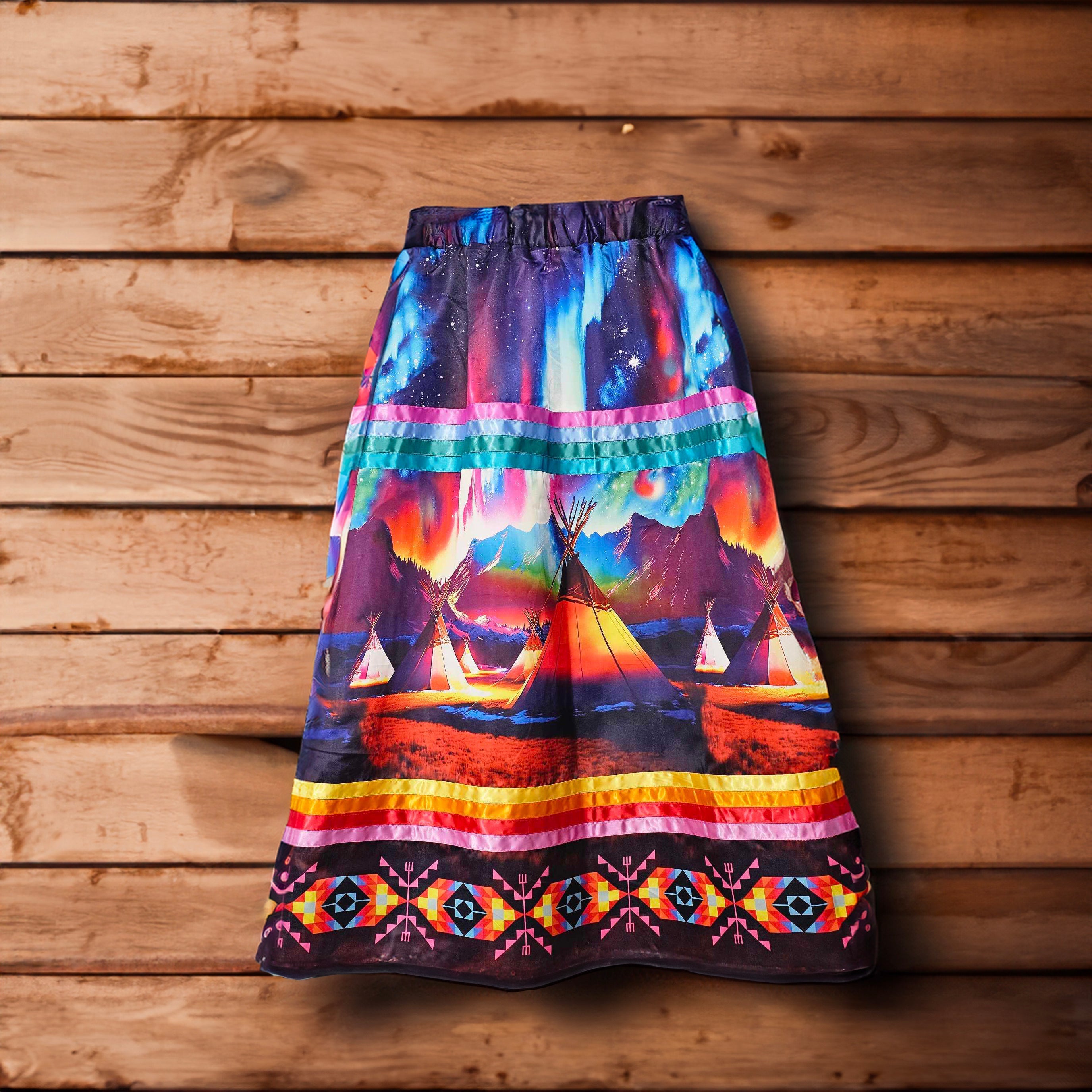 Northern Lights Tipi Ribbon Skirt with Pockets and Underskirt Lining
