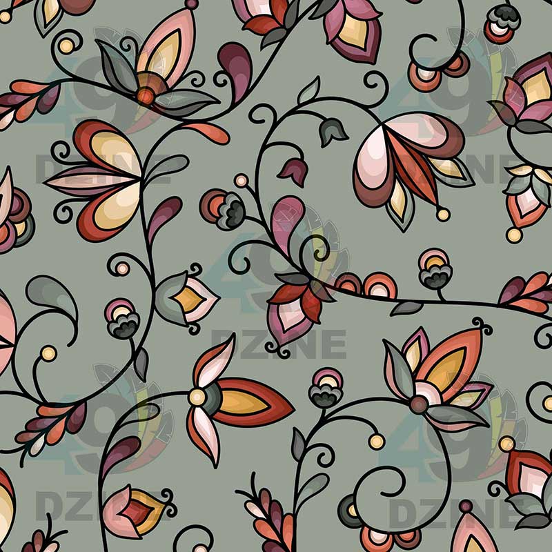 Burnt Sky Petals Green Satin Fabric