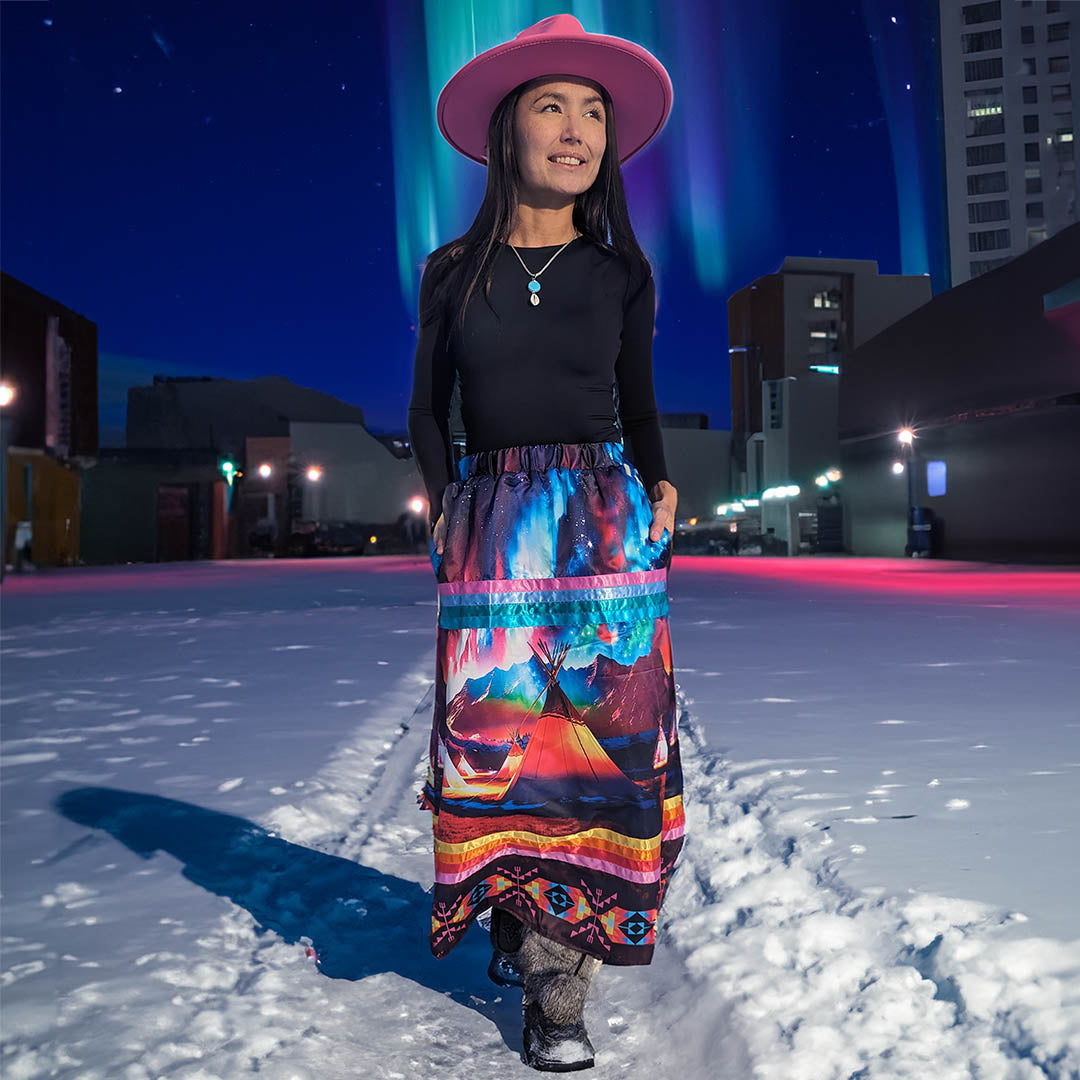 Northern Lights Tipi Ribbon Skirt with Pockets and Underskirt Lining